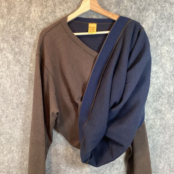 Tailor Vintage Sweater Mens XXL  Brown Blue Pullover Reversible V-Neck Cotton - Picture 3 of 9